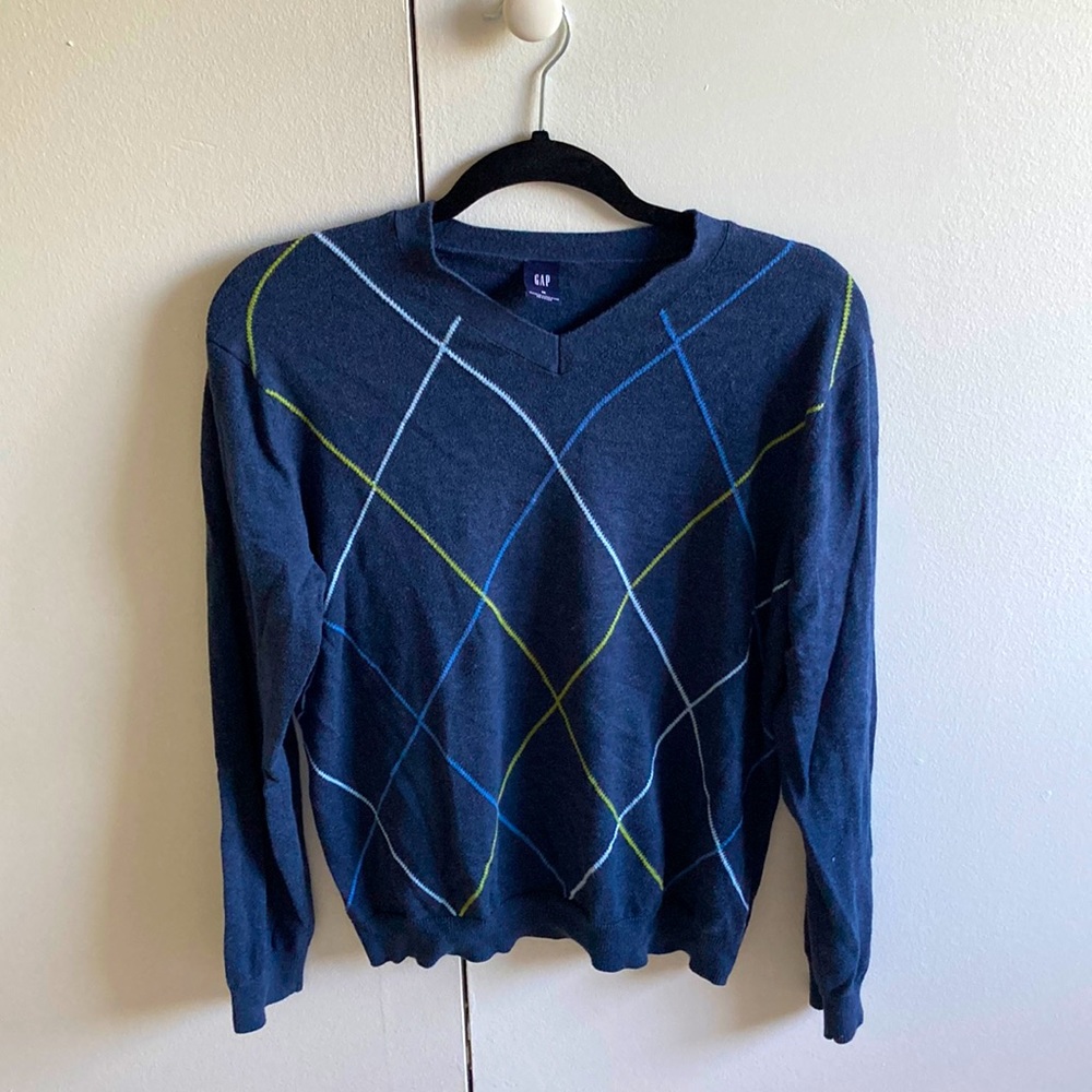 Navy Argyle Gap Sweater 100% cotton